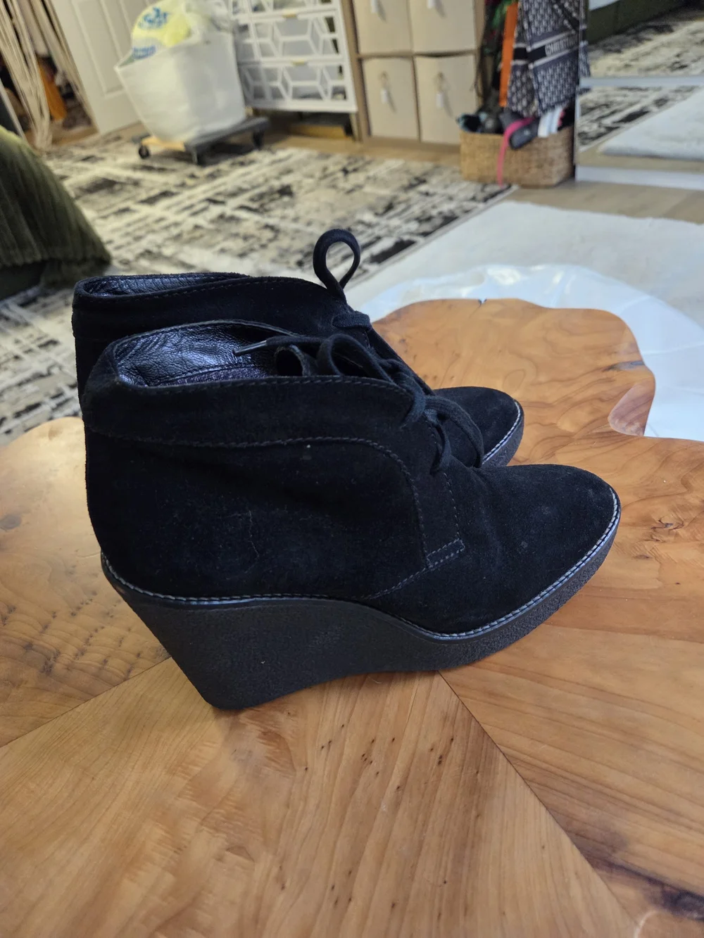 Aquatalia Black Suede Lace-Up Wedge Ankle Boots